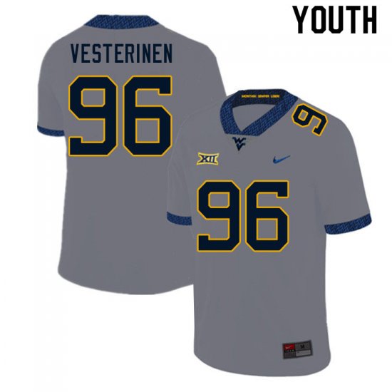 Youth West Virginia Mountaineers NCAA #96 Edward Vesterinen Gray Authentic Nike Stitched College Football Jersey SI15M14DS